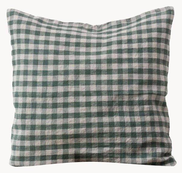 Ľanový poťah na vankúš Forest Green Gingham