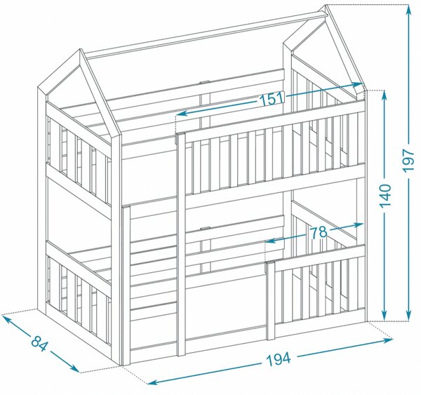 Detská poschodová posteľ TINNY mini | borovica 80 x 190 cm
