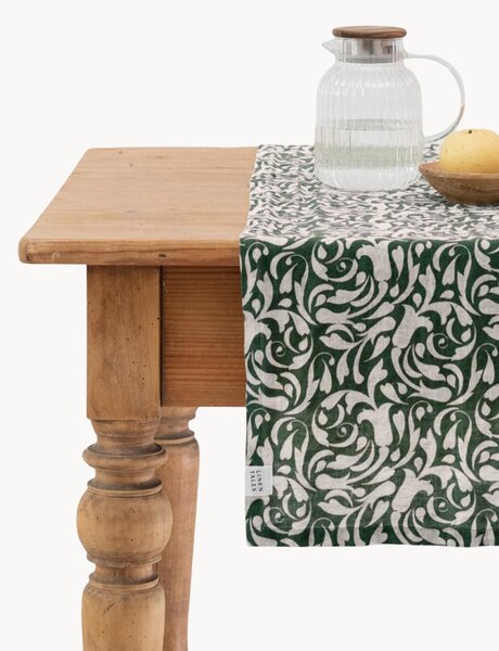Ľanový stolový behúň Evergreen Damask