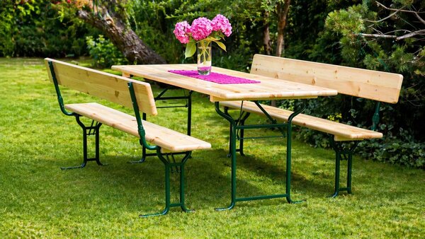 Pivný set LUX 220x70 cm - masív smrek - stôl + lavice s opierkou
