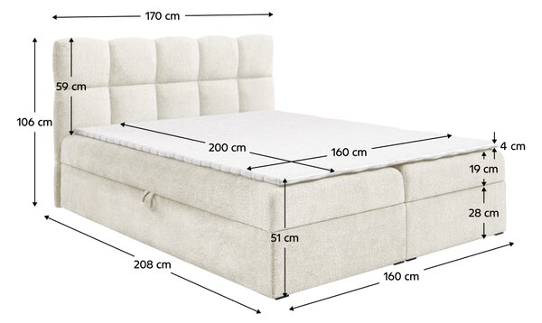 KONDELA Boxspringová posteľ, 160x200, smotanová, NEGRY