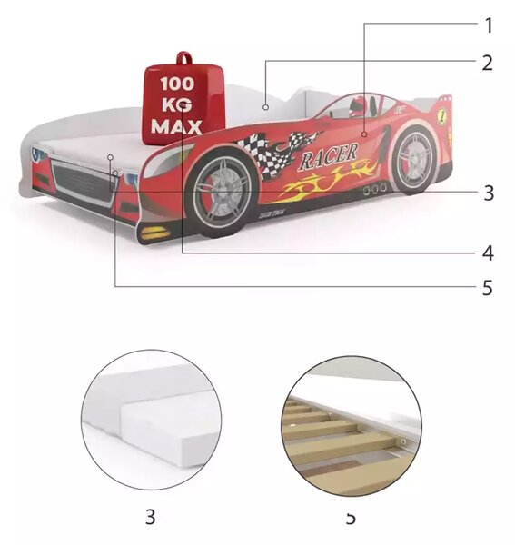 HRUŠKA Posteľ Auto 160x80 Pretekár | červený