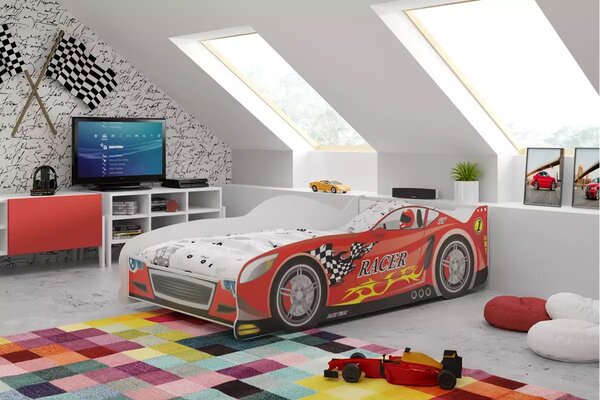 HRUŠKA Posteľ Auto 160x80 Pretekár | červený