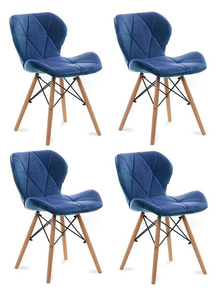 SADA 4x Jedálenská stolička TRIGO 74x48 cm tmavomodrá/buk