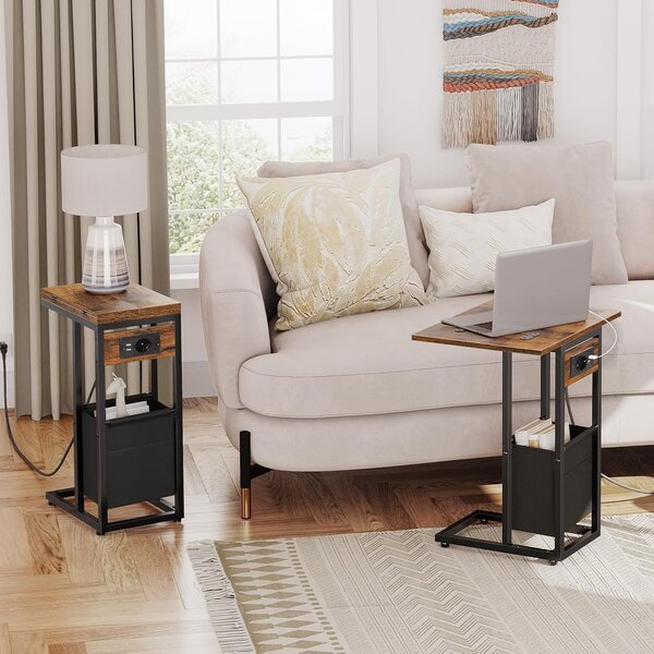 Rozkladací odkladací stolík Vasagle Brino s nabíjacou stanicou čierny/hnedý