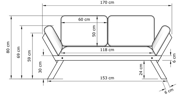 MarLiving Rozkladacia futonová pohovka BREEZIO 02 170 cm z masívu/krémová