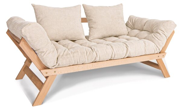 MarLiving Rozkladacia futonová pohovka BREEZIO 02 170 cm z masívu/krémová