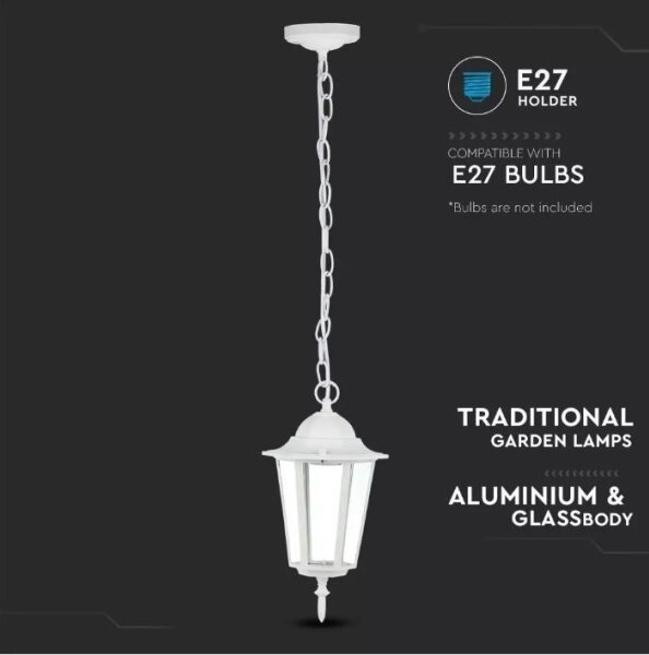 Vonkajší luster na reťazi 1xE27/40W/230V IP44 biela