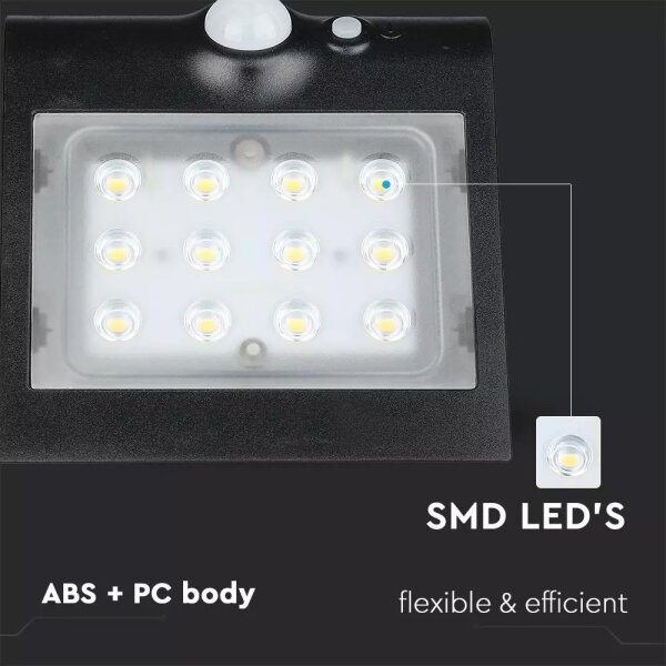 LED Solárne nástenné svietidlo so senzorom LED/1.5W/3,7V IP65 čierna