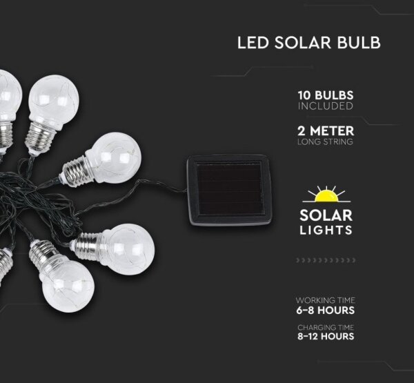 LED Solárna reťaz 10xLED/1W/1,2V 1xAA 2 m IP44 3000K 300 mAh