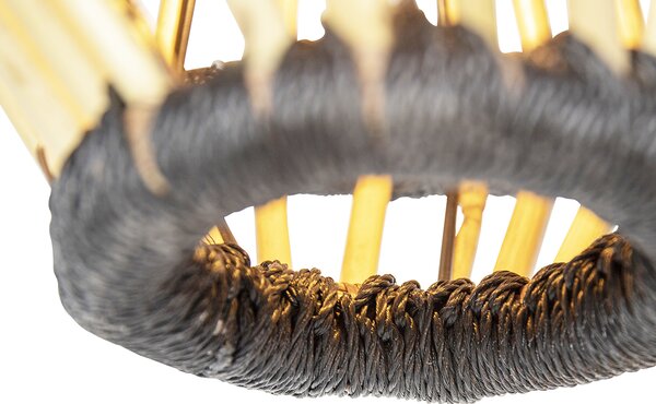 Orientálne závesné svietidlo bambus s čiernym okrúhlym 3-svetlom - Evalin