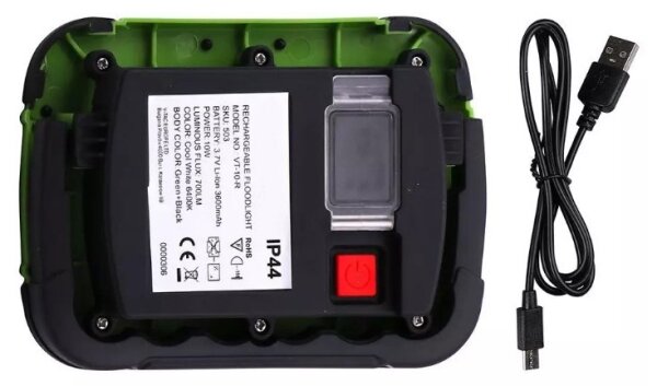 LED Nabíjací reflektor SAMSUNG CHIP LED/10W/3,7V IP44 4000K 3600 mAh zelená