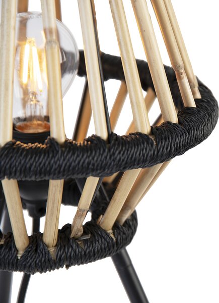 Rustikálna trojnohá stolová lampa bambusová s čiernou - Evalin