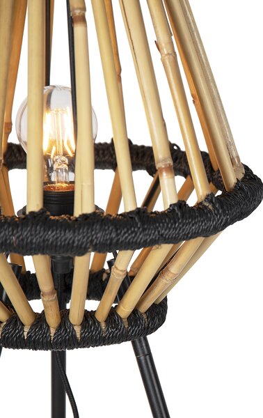 Orientálna trojnohá stojaca lampa bambusová s čiernou - Evalin