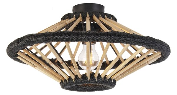 Orientálne stropné svietidlo bambusové s čiernym 46 cm - Evalin