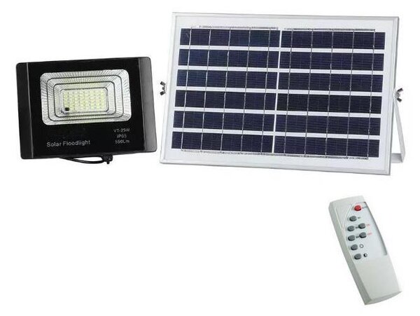 LED Stmievateľný solárny reflektor LED/12W/3,2V 6000K IP65 + diaľkové ovládanie