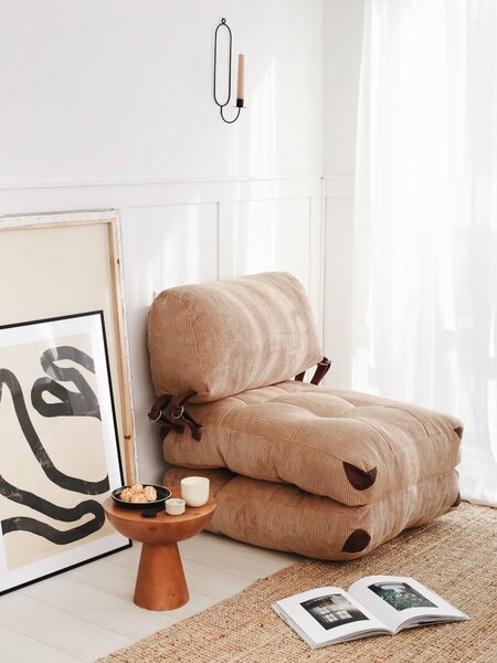 Hanah Home Rozkladacie futónové kreslo Kadife camel