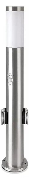 Vonkajšia lampa so senzorom + 2 zásuvkami 1xE27/60W/230V IP44 60cm matný chróm