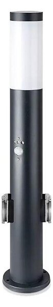 Vonkajšia lampa so senzorom a 2 zásuvkami SCHUKO 1xE27/60W/230V IP44 60cm čierna