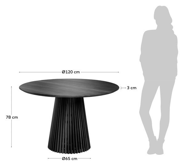 Čierny okrúhly jedálenský stôl z masívu mindi ø 120 cm Jeanette – Kave Home
