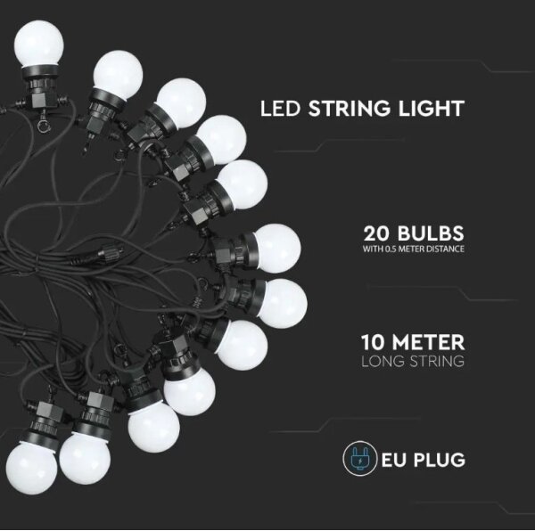 LED Vonkajšia reťaz STRING 10m 20xLED/0,5W/24/230V 3000K IP44