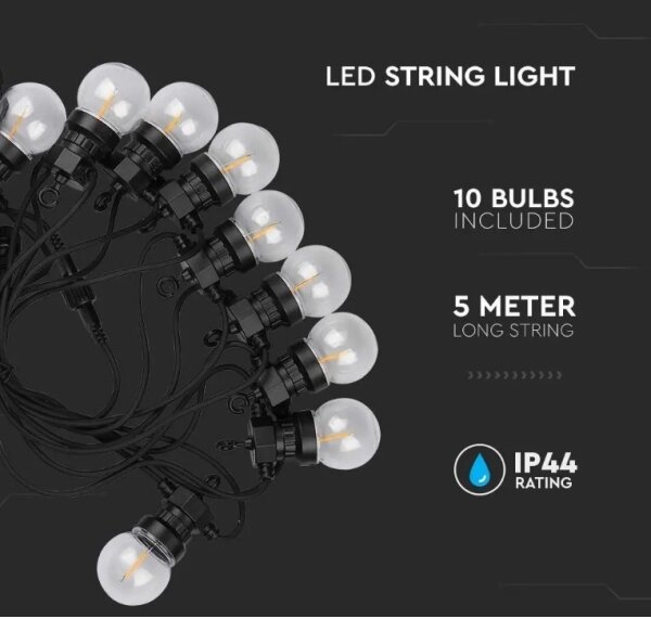 LED Vonkajšia reťaz STRING 5m 10xLED/0,4W/24/230V 3000K IP44