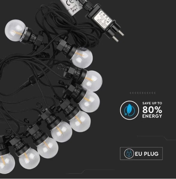 LED Vonkajšia reťaz STRING 5m 10xLED/0,4W/24/230V 3000K IP44