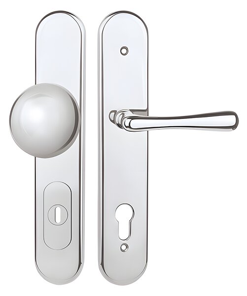 Bezpečnostné kovanie TWIN DAVID ELEGANT s prekrytkou (Chróm lesklý), kľučka ľavá / guľa, PZ PLUS s otvorem pro vložku, Twin CH (chróm lesklý), 90 mm