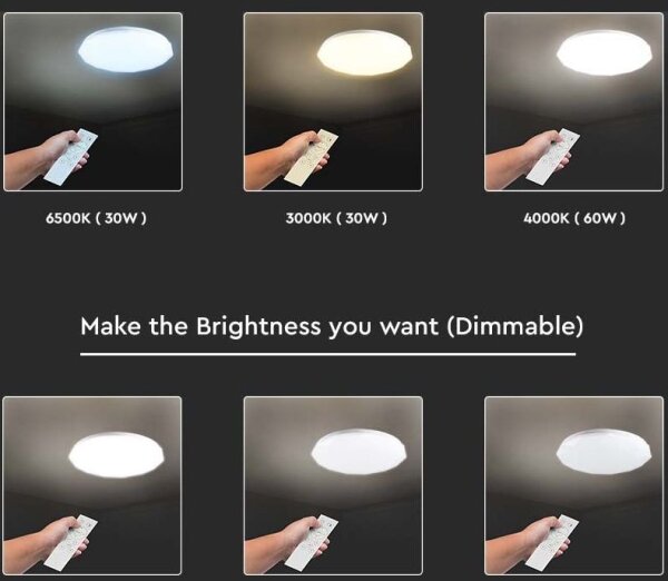 LED stmievateľné stropné svietidlo, 60 W, 230 V, farebná teplota 3000/4000/6500 K, s diaľkovým ovládačom