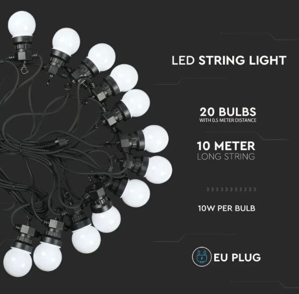 LED Vonkajšia reťaz STRING 10m 20xLED/0,5W/230V IP44 6000K