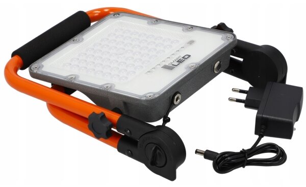 Nabíjateľný LED reflektor so stojanom, 50 W, 3,2 V, 4500 K, 5000 mAh, IP65, oranžový