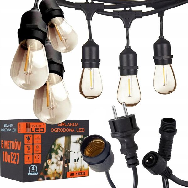 LED vonkajšia dekoratívna svetelná reťaz 10xE27/1W/230V 6,44 m IP44 čierna