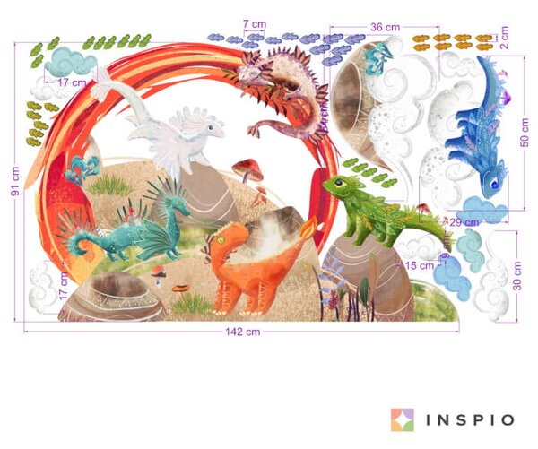 INSPIO-textilná prelepiteľná nálepka - Nálepka na stenu - Rozprávková krajina drakov