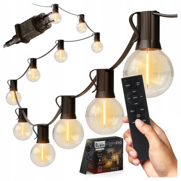 LED stmievateľná vonkajšia svetelná reťaz 25xE12/1W/24/230V 17,5 m IP65 čierna + DO