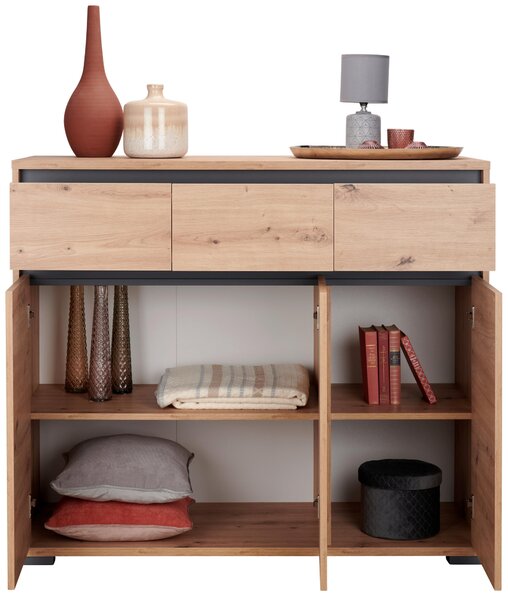 KOMODA, antracitová, farba duba, 120/103/48 cm Carryhome - Komody