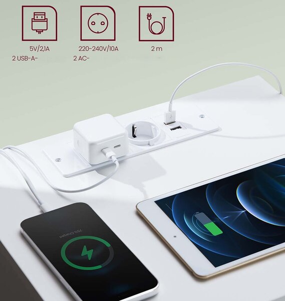 SONGMICS Sada 2 ks nočných stolíkov Vasagle Girgo so zásuvkou a USB portmi biela II