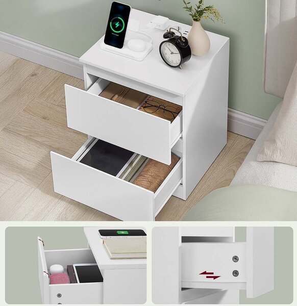 SONGMICS Sada 2 ks nočných stolíkov Vasagle Girgo so zásuvkou a USB portmi biela II