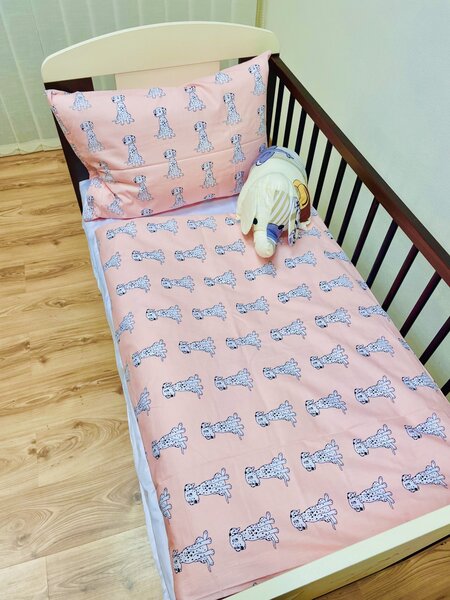 Obliečky bavlnené detské Psík ružový TiaHome - Detský set 130x90cm + 65x45cm