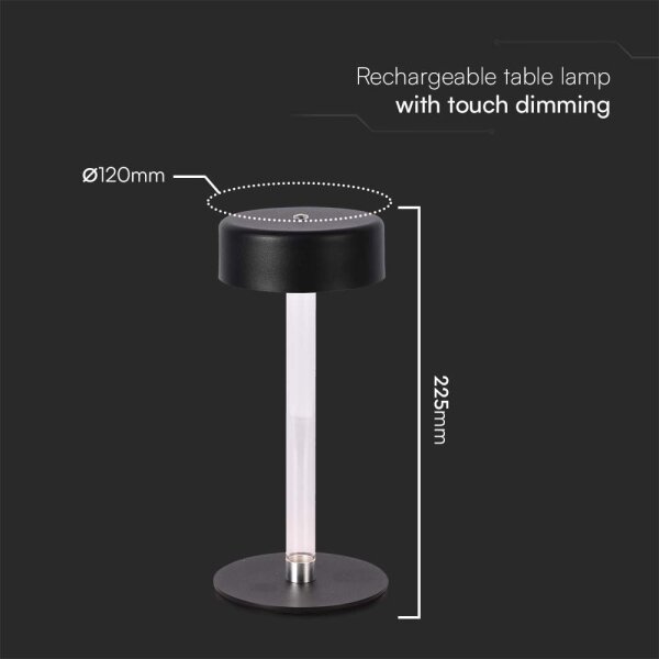 LED Stmievateľná nabíjacia stolná lampa LED/3W/5V 3000-6000K čierna