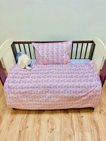 Obliečky bavlnené detské Zajačik ružový TiaHome - Detský set 130x90cm + 65x45cm
