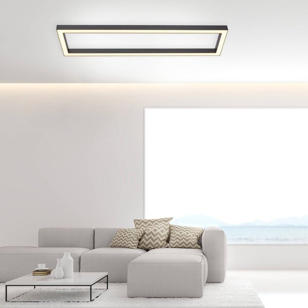 Stropné svietidlo LED PURE Lines, 110 x 30 cm, antracit, diaľkové ovládanie, Hliník / sivá / zinok, Obývacia izba / jedáleň, kov, Moderný, Stropné svetlo