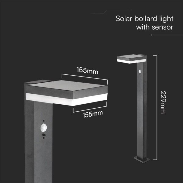 LED Solárna lampa so senzorom LED/2W/3,7V IP54 3000K hranatý čierna