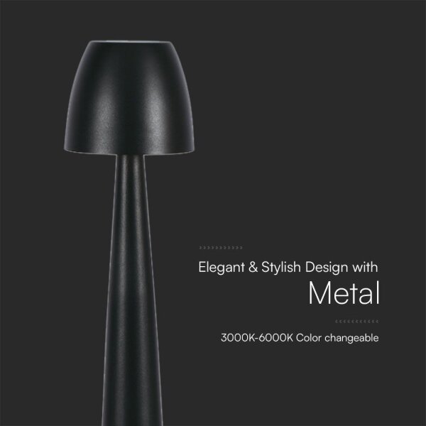 LED Stm. nabíjacia dotyková stolná lampa LED/3W/5V 3000-6000K čierna