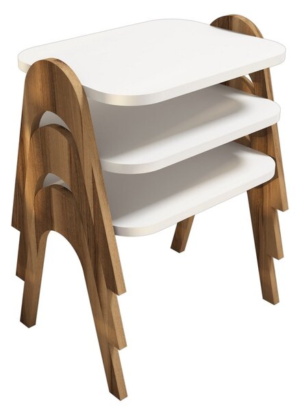 Kalune Design Sada 3 odkladacích stolíkov PARIS orech/biela