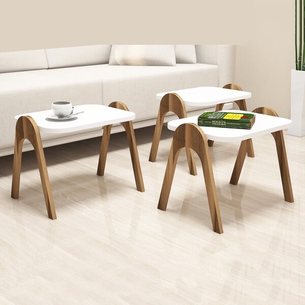 Kalune Design Sada 3 odkladacích stolíkov PARIS orech/biela
