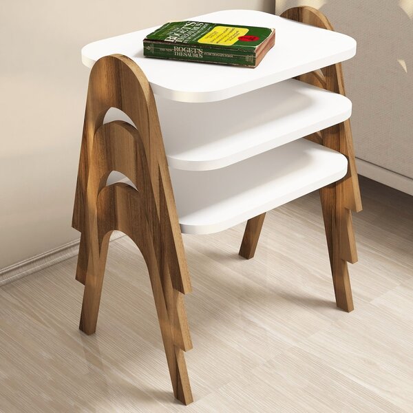 Kalune Design Sada 3 odkladacích stolíkov PARIS orech/biela