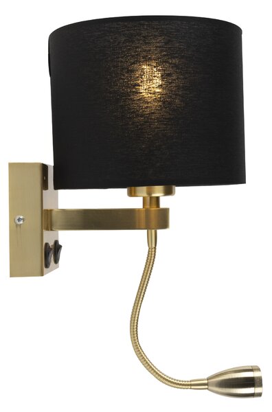Art Deco nástenná lampa zlatá s USB a čiernym tienidlom - Brescia