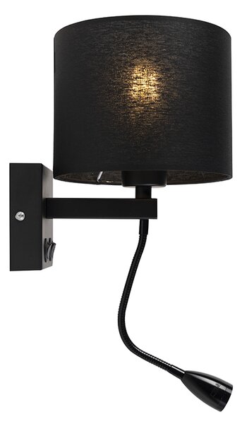 Moderná nástenná lampa čierna s čiernym tienidlom - Brescia