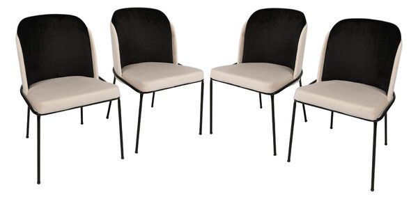 Kalune Design Sada 4 ks jedálenských stoličiek Dore zamat čierna/krémová