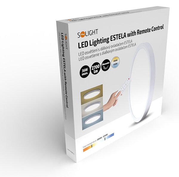 SOLIGHT LED osvetlenie s diaľkovým ovládaním Estela White, 36W, 2700lm, 30cm, CCT, Dim